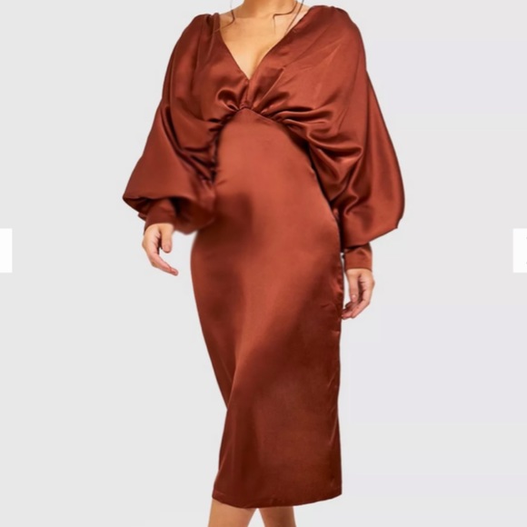 Boohoo Blouson Copper Satin Dress - Picture 6 of 10